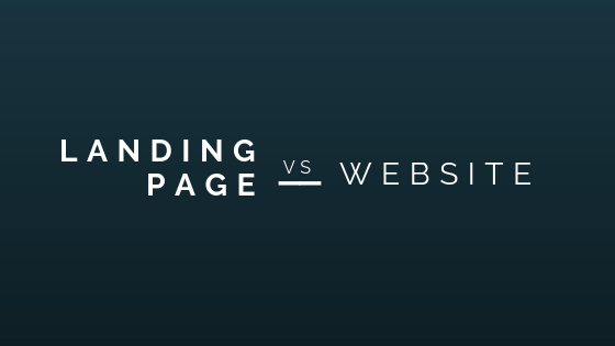 landing page vs website in white text against dark blue background